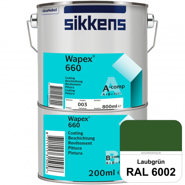 Wapex 660 Set (RAL 6002 Laubgrün) seidenglänzende 2K-Epoxidharzlack für Böden & Wände (innen)