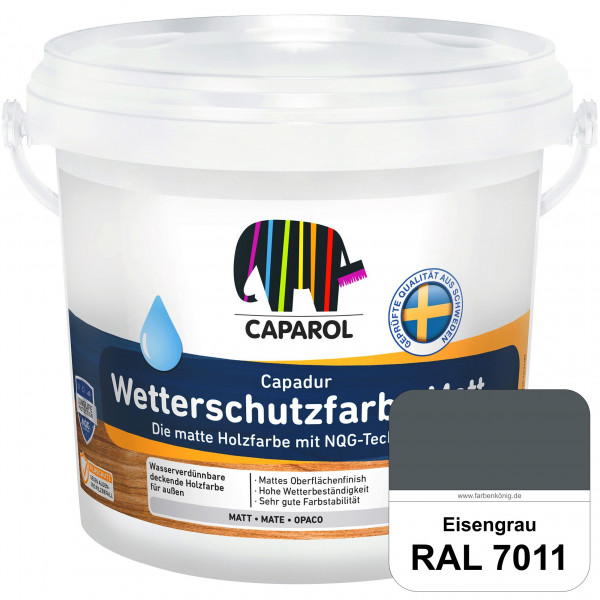 Capadur Wetterschutzfarbe Matt (RAL 7011 Eisengrau) matte Holzfarbe mit NQG-Technologie für außen