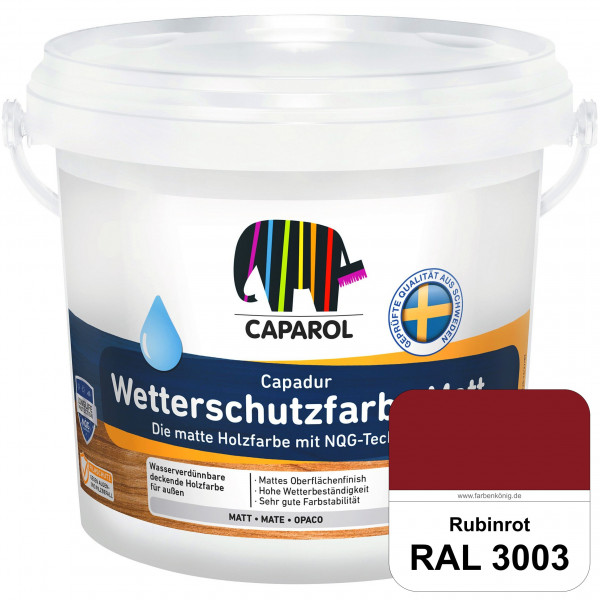 Capadur Wetterschutzfarbe Matt (RAL 3003 Rubinrot) matte Holzfarbe mit NQG-Technologie für außen