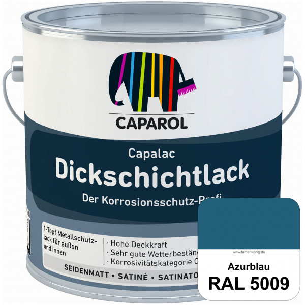 Capalac Dickschichtlack (RAL 5009 Azurblau) 1-Topf Metallschutzlack (löselmittelhaltig) innen & auße