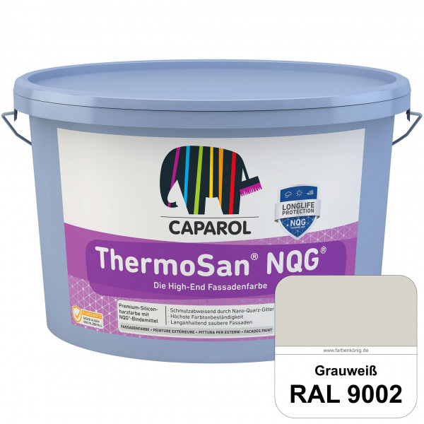 ThermoSan NQG (RAL 9002 Grauweiß) schmutzabweisende Siliconharz Fassadenfarbe mit Algen- und Pilzsch