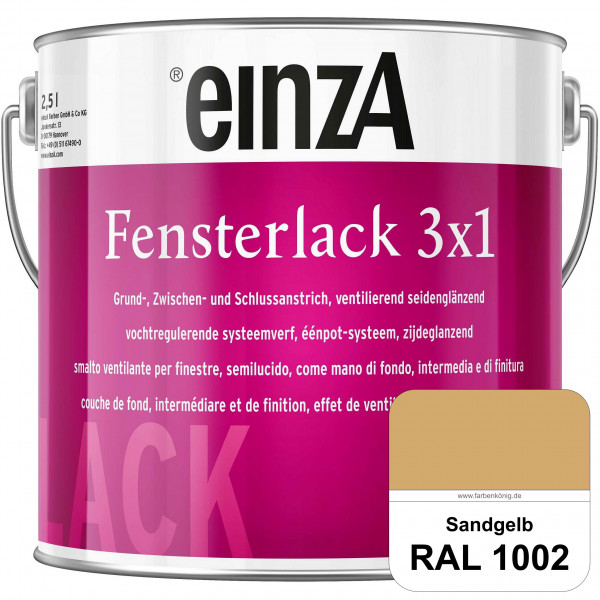 einzA Fensterlack 3 x 1 (RAL 1002 Sandgelb) wetterbeständiger & seidenglänzender Fensterlack