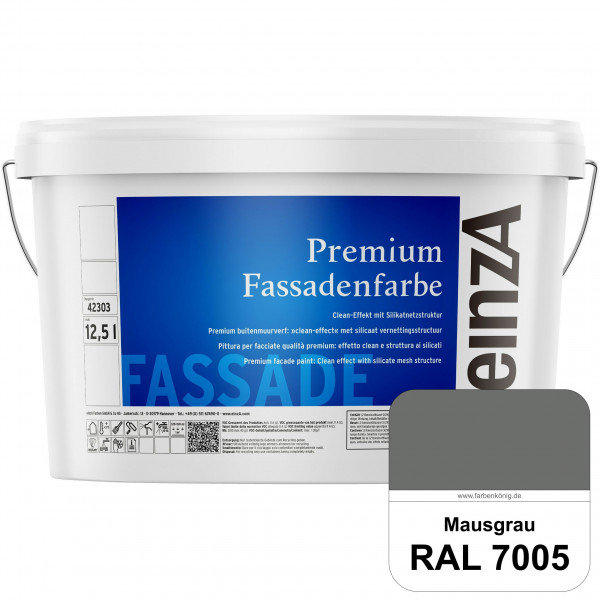 einzA Premium Fassadenfarbe (RAL 7005 Mausgrau) Hochwertige Fassadenfarbe mit Clean-Effekt
