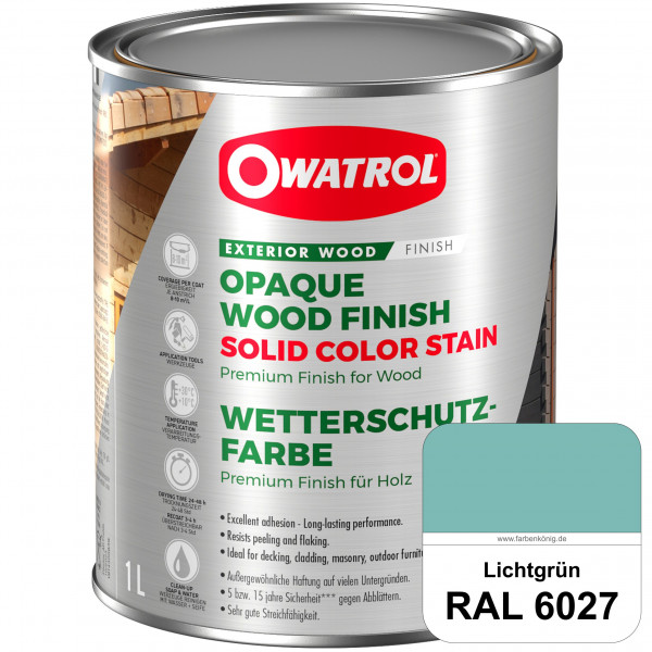Solid Color Stain (RAL 6027 Lichtgrün) deckende und matte Wetterschutzfarbe außen