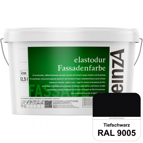 einzA elastodur Fassadenfarbe (RAL 9005 Tiefschwarz) UV-vernetzendes & rissüberbrückendes Fassadenfa