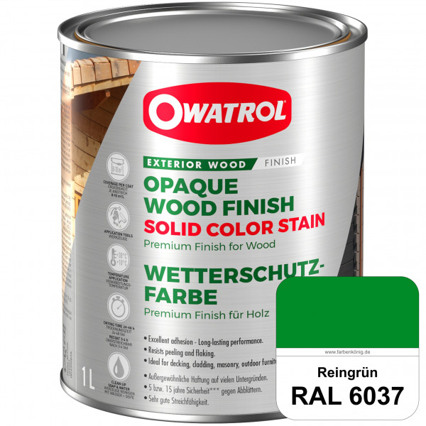 Solid Color Stain (RAL 6037 Reingrün) deckende und matte Wetterschutzfarbe außen