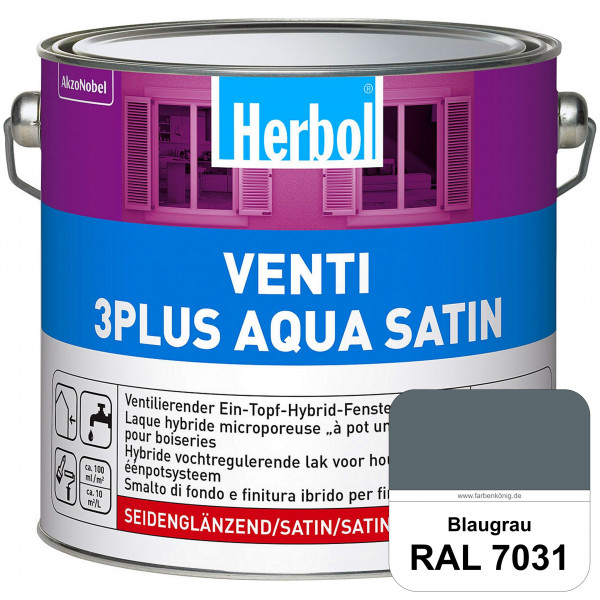 Venti 3Plus Aqua Satin (RAL 7031 Blaugrau) wasserbasierter & feuchtigkeitregulierender Ein-Topf-Fens