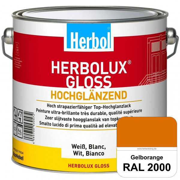 Herbolux Gloss (RAL 2000 Gelborange) strapazierfähiger Top-Hochglanzlack (lösemittelhaltig) für inne
