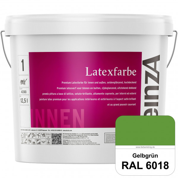 einzA Latexfarbe Premium (RAL 6018 Gelbgrün) Hochwertige scheuerbeständige seidenglänzende Latexfarb