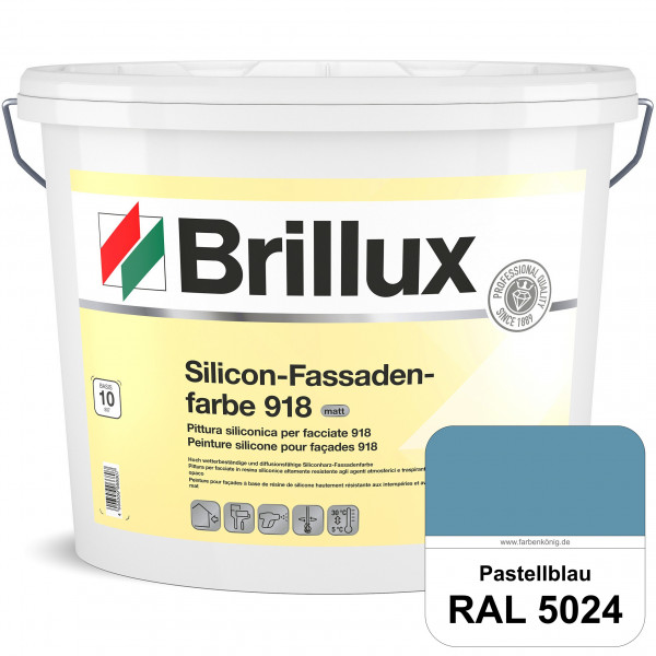 Silicon-Fassadenfarbe 918 (RAL 5024 Pastellblau) matt, hoch wetterbeständig und wasserabweisend