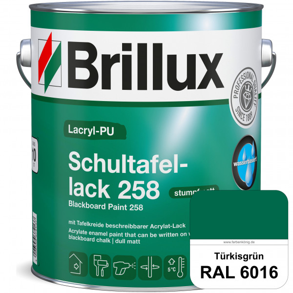 Lacryl-PU Schultafellack 258 (RAL 6016 Türkisgrün) wasserbasierter und matter Schultafellack (innen)