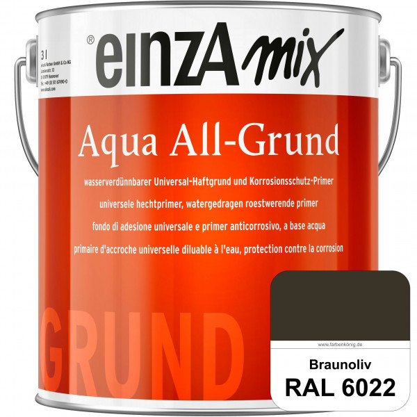 einzA Aqua All-Grund (RAL 6022 Braunoliv) Wasserverdünnbarer Haftgrund & Korrosionsschutz-Primer