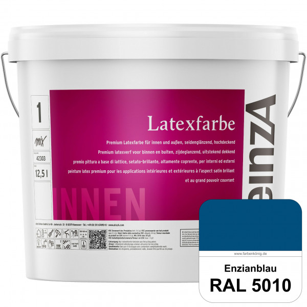 einzA Latexfarbe Premium (RAL 5010 Enzianblau) Hochwertige scheuerbeständige seidenglänzende Latexfa