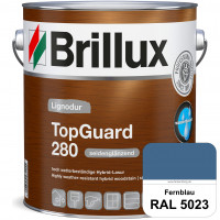 TopGuard 280 (RAL 5023 Fernblau) wasserbasierte, wetterbeständige und seidenglänzende Hybridlasur (A