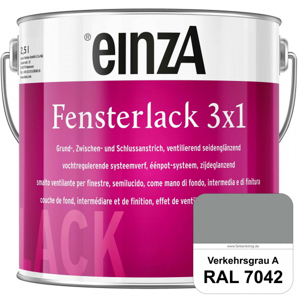 einzA Fensterlack 3 x 1 (RAL 7042 Verkehrsgrau A) wetterbeständiger & seidenglänzender Fensterlack