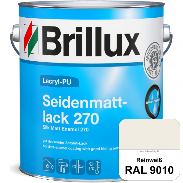 Lacryl-PU Seidenmattlack 270 (RAL 9010 Reinweiß) PU-verstärkt (wasserbasiert) für außen und innen
