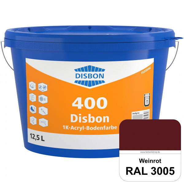 Disbon 400 1K-Acryl-Bodenfarbe (RAL 3005 Weinrot) Dispersionsbeschichtung für mineralische Bodenfläc
