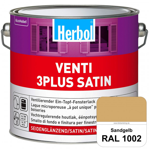 Venti 3Plus Satin (RAL 1002 Sandgelb) feuchtigkeitregulierender & seidenglänzender Ein-Topf-Fensterl