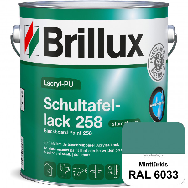 Lacryl-PU Schultafellack 258 (RAL 6033 Minttürkis) wasserbasierter und matter Schultafellack (innen)