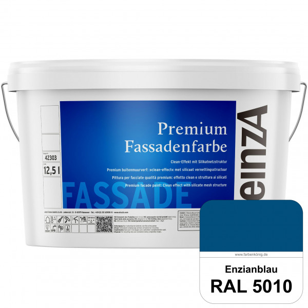 einzA Premium Fassadenfarbe (RAL 5010 Enzianblau) Hochwertige Fassadenfarbe mit Clean-Effekt