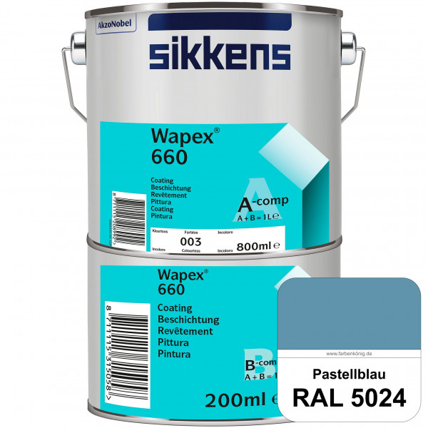 Wapex 660 Set (RAL 5024 Pastellblau) seidenglänzende 2K-Epoxidharzlack für Böden & Wände (innen)