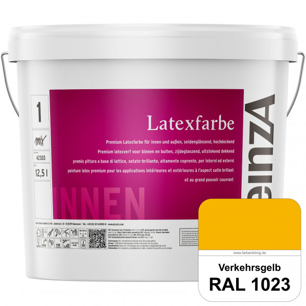 einzA Latexfarbe Premium (RAL 1023 Verkehrsgelb) Hochwertige scheuerbeständige seidenglänzende Latex