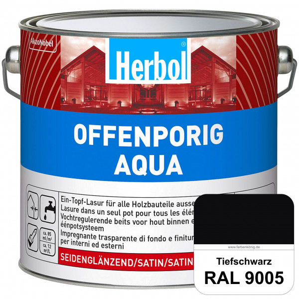 Offenporig Aqua (RAL 9005 Tiefschwarz) Wasserverdünnbar & hochwertige Ein-Topf-Holzlasur - Feuchtesc