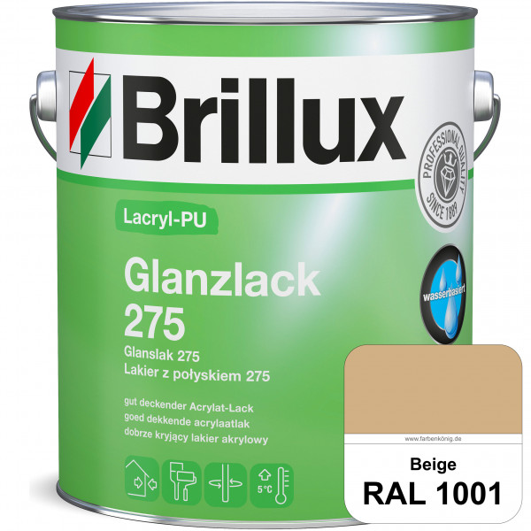 Lacryl-PU Glanzlack 275 (RAL 1001 Beige) Glänzender Lack (wasserbasiert) für z. B. Holz, Zink, Alu u