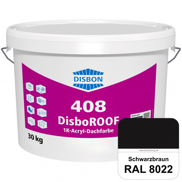DisboROOF 408 1K-Acryl-Dachfarbe (RAL 8022 Schwarzbraun) Elastische Reinacrylatbeschichtung für Beto
