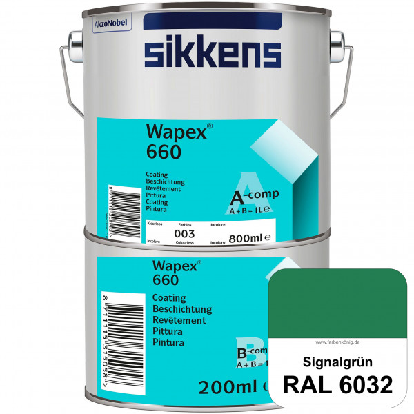 Wapex 660 Set (RAL 6032 Signalgrün) seidenglänzende 2K-Epoxidharzlack für Böden & Wände (innen)