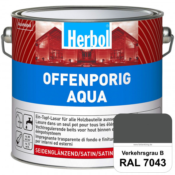 Offenporig Aqua (RAL 7043 Verkehrsgrau B) Wasserverdünnbar & hochwertige Ein-Topf-Holzlasur - Feucht