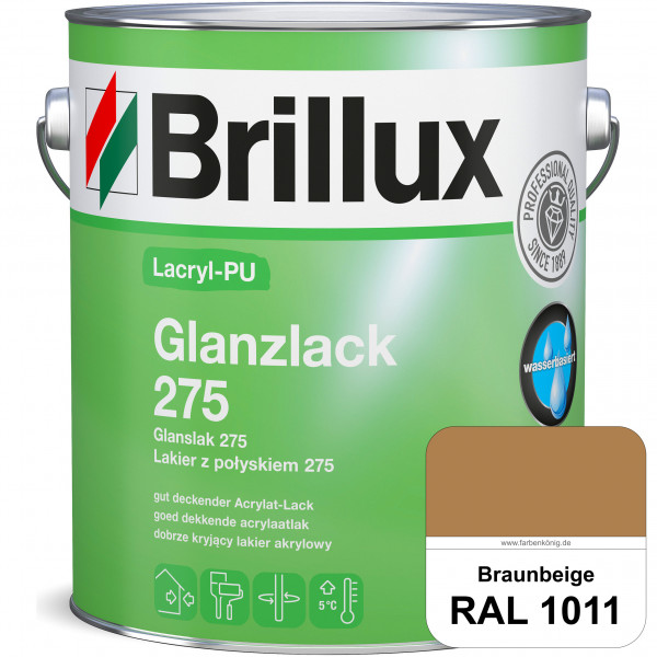 Lacryl-PU Glanzlack 275 (RAL 1011 Braunbeige) Glänzender Lack (wasserbasiert) für z. B. Holz, Zink,