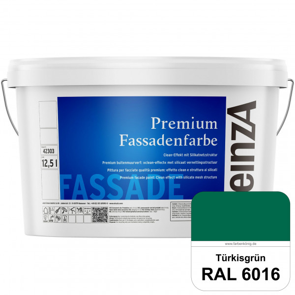 einzA Premium Fassadenfarbe (RAL 6016 Türrkisgrün) Hochwertige Fassadenfarbe mit Clean-Effekt