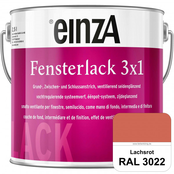 einzA Fensterlack 3 x 1 (RAL 3022 Lachsrot) wetterbeständiger & seidenglänzender Fensterlack