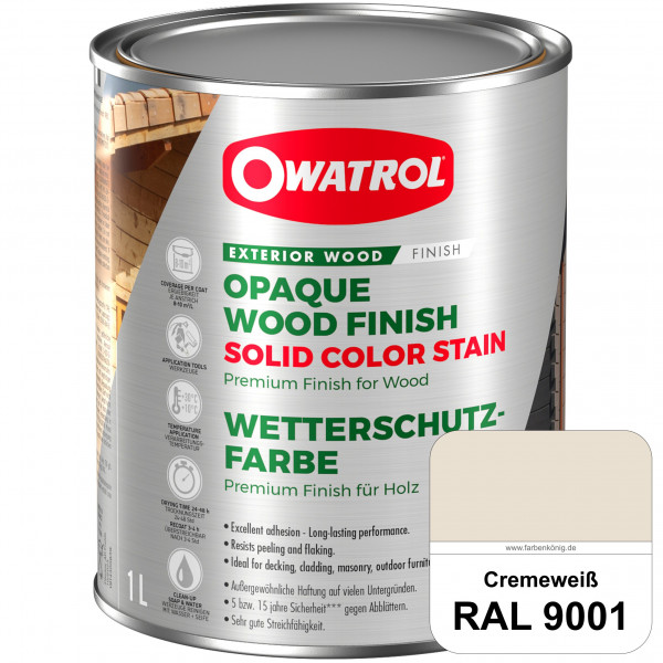 Solid Color Stain (RAL 9001 Cremeweiß) deckende und matte Wetterschutzfarbe außen