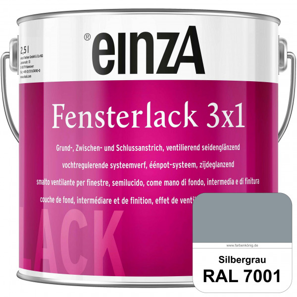 einzA Fensterlack 3 x 1 (RAL 7001 Silbergrau) wetterbeständiger & seidenglänzender Fensterlack