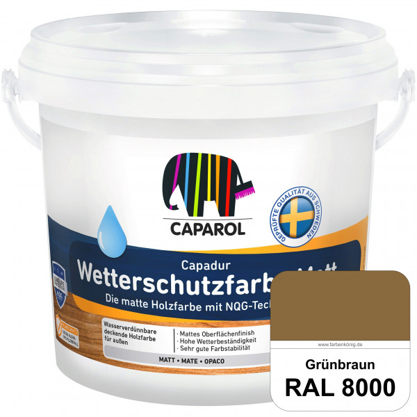 Capadur Wetterschutzfarbe Matt (RAL 8000 Grünbraun) matte Holzfarbe mit NQG-Technologie für außen