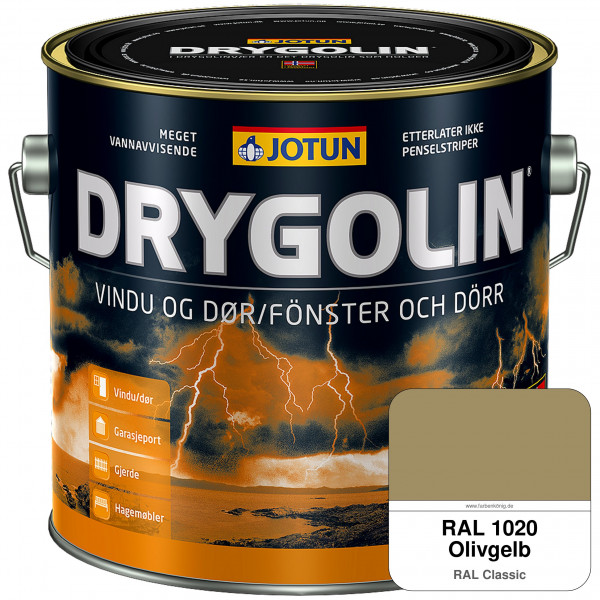 DRYGOLIN Vindu og Dør - wetterbeständige Holzschutzfarbe für Außen (RAL 1020 Olivgelb)