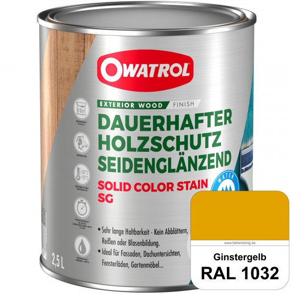Solid Color Stain SG (RAL 1032 Ginstergelb) deckende und seidenglänzende Wetterschutzfarbe außen
