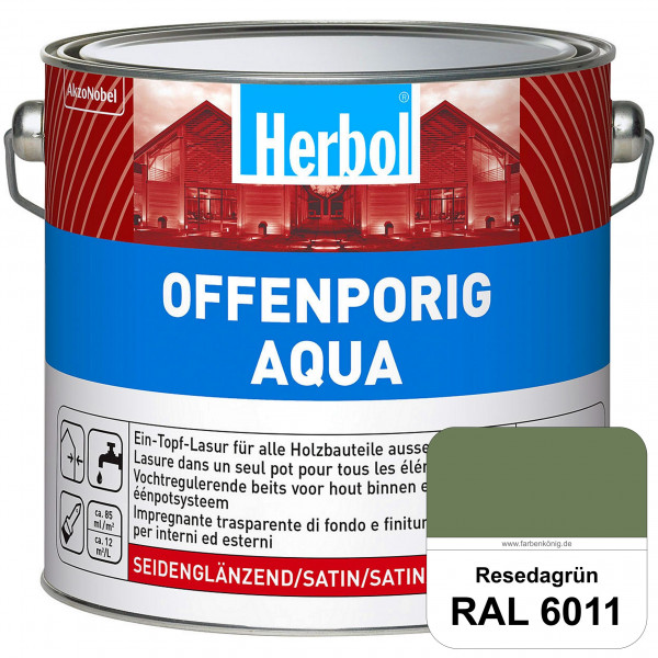 Offenporig Aqua (RAL 6011 Resedagrün) Wasserverdünnbar & hochwertige Ein-Topf-Holzlasur - Feuchtesch