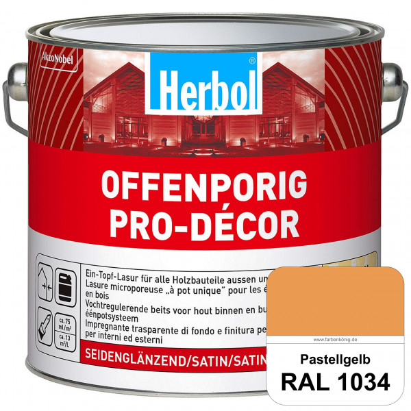 Herbol Offenporig Pro-Décor (RAL 1034 Pastellgelb) Hochwertige Ein-Topf-Holzlasur mit 2-Phasen-UV-Sc