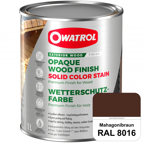 Solid Color Stain (RAL 8016 Mahagonibraun) deckende und matte Wetterschutzfarbe außen