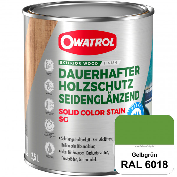 Solid Color Stain SG (RAL 6018 Gelbgrün) deckende und seidenglänzende Wetterschutzfarbe außen