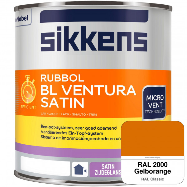 Rubbol BL Ventura Satin NEU (RAL 2000 Gelborange) Seidenglanzlack (wasserbasiert) Fenster außen