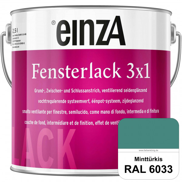 einzA Fensterlack 3 x 1 (RAL 6033 Minttürkis) wetterbeständiger & seidenglänzender Fensterlack
