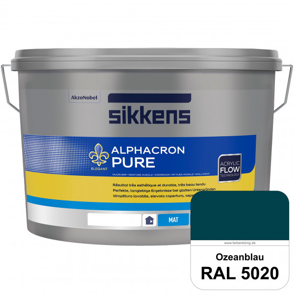 Alphacron Pure (RAL 5020 Ozeanblau) Edelmatte & hochertige Premium Wandfarbe für glatte Untergründe.