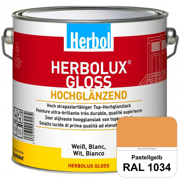 Herbolux Gloss (RAL 1034 Pastellgelb) strapazierfähiger Top-Hochglanzlack (lösemittelhaltig) für inn