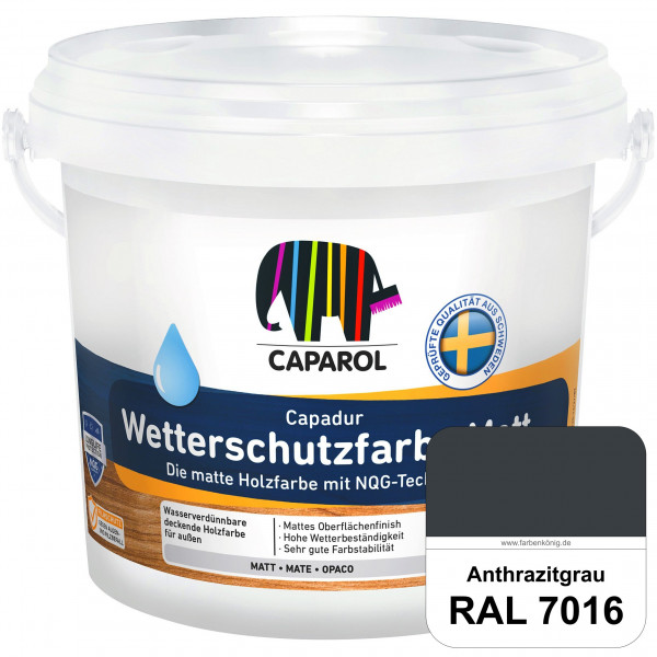 Capadur Wetterschutzfarbe Matt (RAL 7016 Anthrazitgrau) matte Holzfarbe mit NQG-Technologie für auße