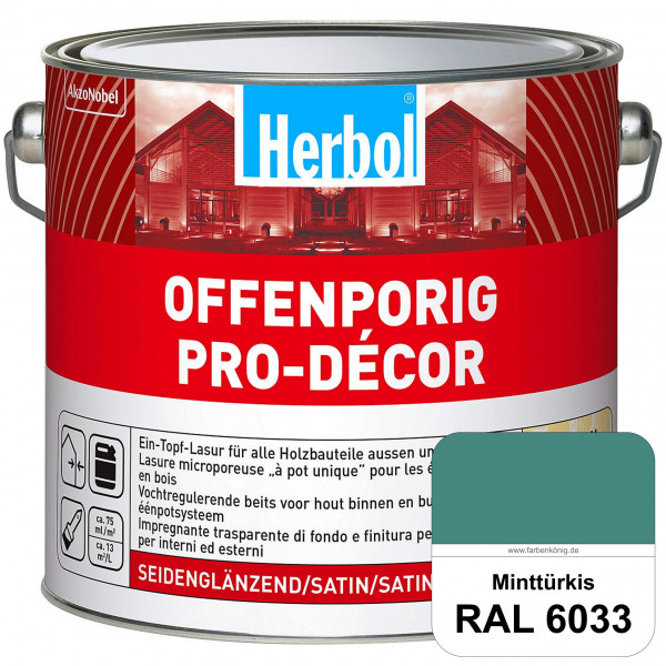 Herbol Offenporig Pro-Décor (RAL 6033 Minttürkis) Hochwertige Ein-Topf-Holzlasur mit 2-Phasen-UV-Sch