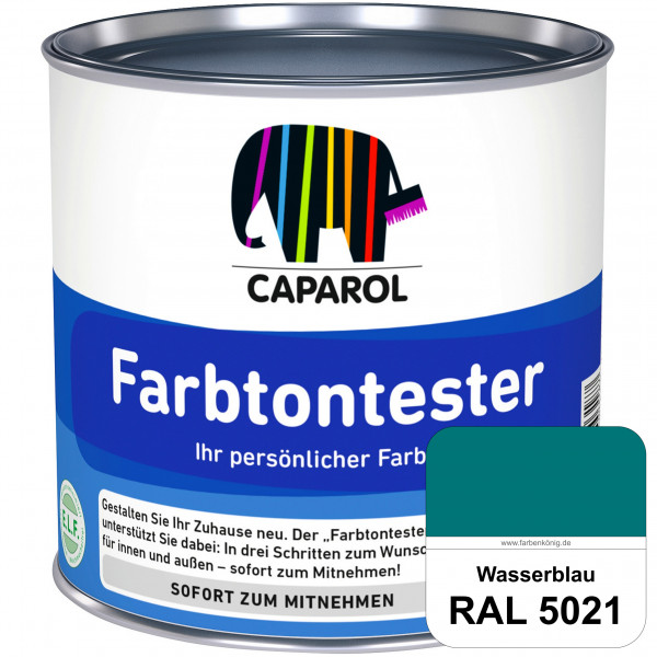 Farbtontester (RAL 5021 Wasserblau) Individuell abgetönte Dispersionsfarbe zum Anlegen von Farbtonmu